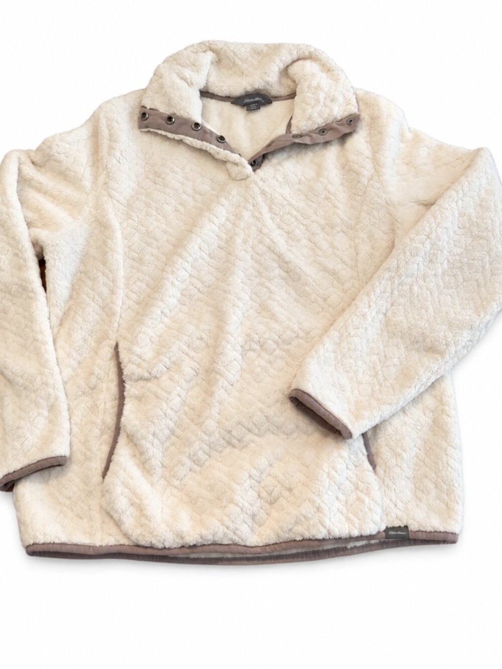 Eddie Bauer Women’s Size S Cream Sherpa Fleece Pullover Snap Neck Cozy Teddy